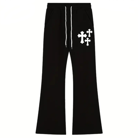NWT Men's Trendy Black Flare Pants With 3 Crosses Printed by the pockets Size M - Picture 4 of 8